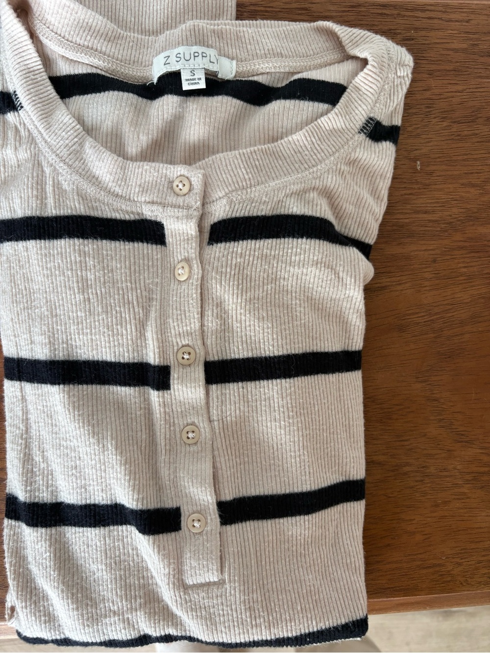 Z Supply Cream and Black Striped Ribbed Button Henley